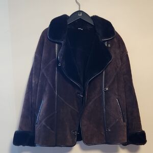 Vintage Gallery Women's Brown Leather Faux Fur Lined Jacket XL